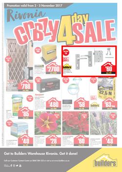 Builders : Rivonia Crazy 4 Day Sale (2 Nov - 5 Nov 2017), page 1
