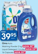 Omo Auto Washing Powder 2Kg/Liquid Detergent 1.5L Or 16 Capsules-Each