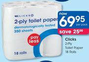 Clicks 2 Ply Toilet Paper 18 Rolls-Per Pack