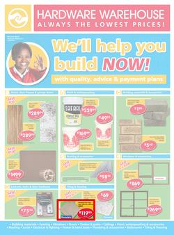 Hardware Warehouse KZN : We'll Help You Build Now (26 Sep - 9 Oct 2015), page 1