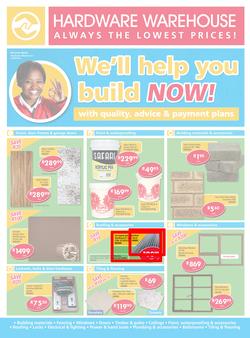 Hardware Warehouse KZN : We'll Help You Build Now (26 Sep - 9 Oct 2015), page 1