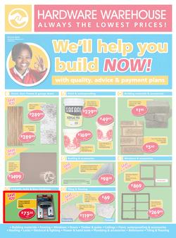 Hardware Warehouse KZN : We'll Help You Build Now (26 Sep - 9 Oct 2015), page 1