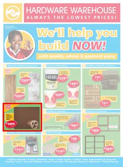 Hardware Warehouse KZN : We'll Help You Build Now (26 Sep - 9 Oct 2015), page 1