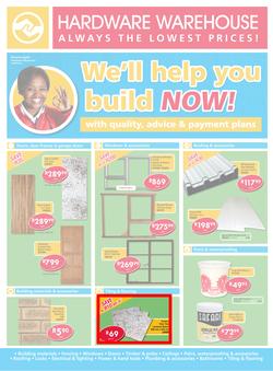 Hardware Warehouse Eastern Cape : We'll Help You Build Now (26 Sep - 9 Oct 2015), page 1