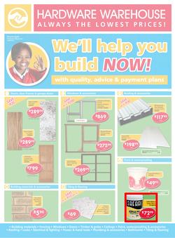 Hardware Warehouse Eastern Cape : We'll Help You Build Now (26 Sep - 9 Oct 2015), page 1