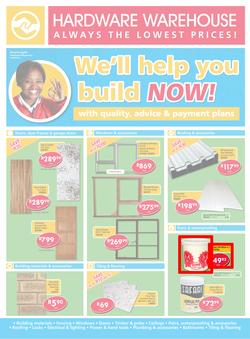Hardware Warehouse Eastern Cape : We'll Help You Build Now (26 Sep - 9 Oct 2015), page 1