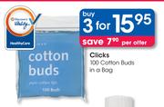 Clicks 100 Cotton Buds In A Bag-3 Packs