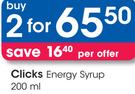 Clicks Energy Syrup-2x200ml