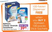 Natreen Classic Granule Sweetener 100 Stick Sachets + 100 Tablet Dispenser Free