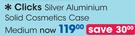 Clicks Silver Medium Aluminium Solid Cosmetics Case-Each