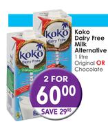 Koko Dairy Free Milk Alternative Original or Chocolate-2 x 1Ltr