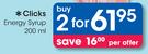 Clicks Energy Syrup -2 x 200ml