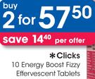 Clicks 2 x 10's Energy Boost Fizzy Effervescent Tablets