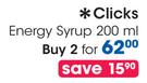 Clicks Energy Syrup 2 x 200ml