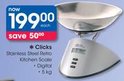 Clicks Stainless Steel Retro Kitchen Scale Digital 5Kg-Each