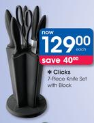 Clicks 7 Piece Knife Set With Block-Each