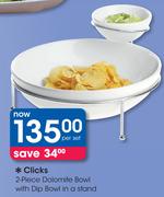 Clicks 2 Piece Dolomite Bowl With Dip Bowl In A Stand-Per Set
