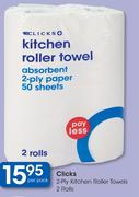 Clicks 2-Ply Kitchen Roller Towels-2 Rolls-Per Pack