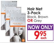 Basics Hair Net 3 Pack Black, Brown Or Grey-Each