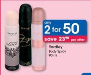 Yardley Body Spray-2 x 90ml