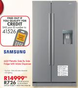 Samsung 660L Metallic Side-By-Side Fridge With Water Dispenser