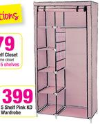 5 Shelf Pink KD Wardrobe
