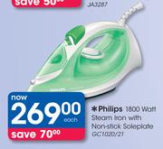 Philips 1800 Watt Steam Iron with Non-Stick Soleplate GC1020/21