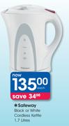 Safeway 1.7 Litres Black or White Cordless Kettle-Each