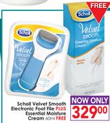 Scholl Velvet Smooth Electronic Foot File+ Essential Moisture Cream 60ml Free