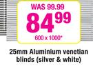 Decorland 25mm Aluminium Venetian Blinds(Silver & White) 600x1000