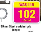 25mm Steel Curtain Rods(Onyx) 1.5m Rod