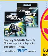 Gillette Mach3 Blades 4 Pack Or 8 Pack-Per Pack