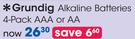 Grundig Alkaline Batteries 4 Pack AAA Or AA-Per Pack