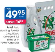 Ariel Auto Washing Powder 2Kg, Liquid Detergent 1.5L Or 14 Power Capsules-Each