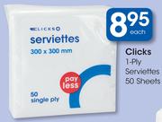 Clicks 1-Ply Serviettes 50 Sheets-Each