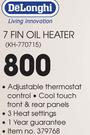DeLonghi 7 Fin Oil Heater KH-770715