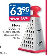 Love Cooking 4-Sided Square Stainless Steel Grater-Each