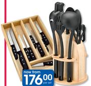 Clicks Home 12 Piece Knife And Utensil In Pine Block-Per Set