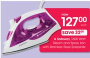 Safeway 1600 Watt Steam & Spray Iron With Stainless Steel Soleplate-Each