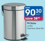 Clicks 3Ltr Stainless Steel Bin-Each