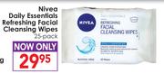 Nivea Daily Essentials Refreshing Facial Cleansing Wipes-25 Pack