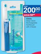 Clicks Deep Clean Rechargeable Toothbrush With 2 Heads-Each