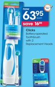 Clicks Battery-Operated Toothbrush With 2 Replacement Heads-Each