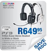 PS3 Tritton Kunai Stereo Headset In White Or Black-Each