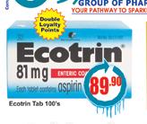 Ecotrin Tab 100's