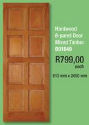 Hardwood 8-Panel Door Mixed Timber D01840-813mm x 2050mm 