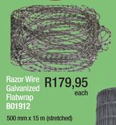Razor Wire Galvanized Flatwrap B01912-500mm x 15m (Stretched)-Each