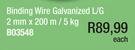 Binding Wire Galvanized L/G 2mm x 200m B03548-5kg Each