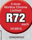 Esco 2 Lever Mortice Chrome Lockset H19910-Each