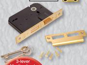 Union 3 Lever Mortice Lock Brass H06722-Each